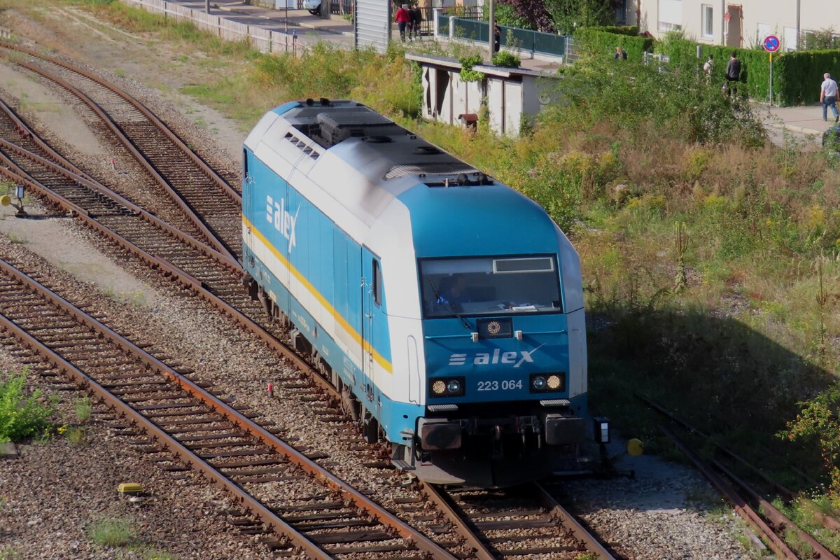 ALEX 223 064 runs light through Schwandorf station on 20 September 2024.