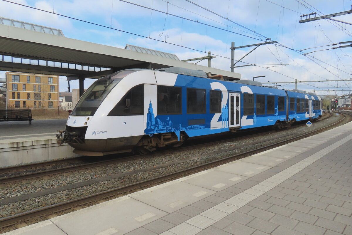 Arriva/Blauwnet 24 stands at Zutphen with a regional service to Oldenzaal on 28 February 2025.