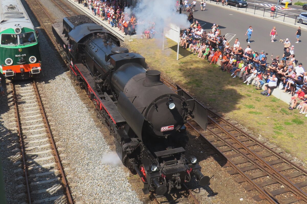 Czech Kriegslok 555 0153 shows herself at Wolsztyn on 4 May 2024.