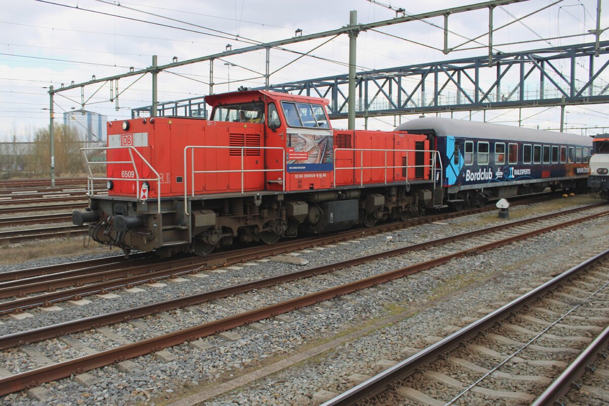 Ex-NS 6509 stands with an extra train at Roosendaal on 17 March 2025.