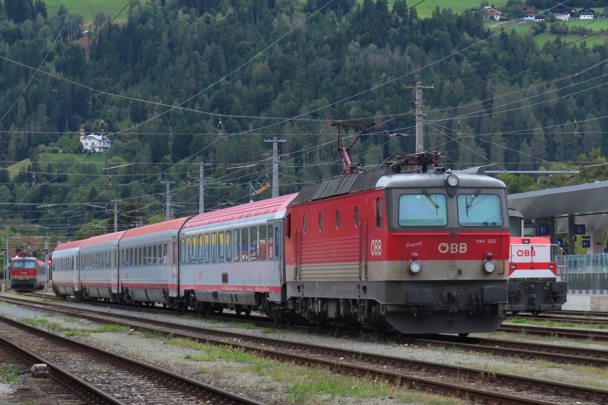 ÖBB 1144 222 listens to the name 'Patrick' and oozes on 14 September 2024 at Lienz in Osttirol.