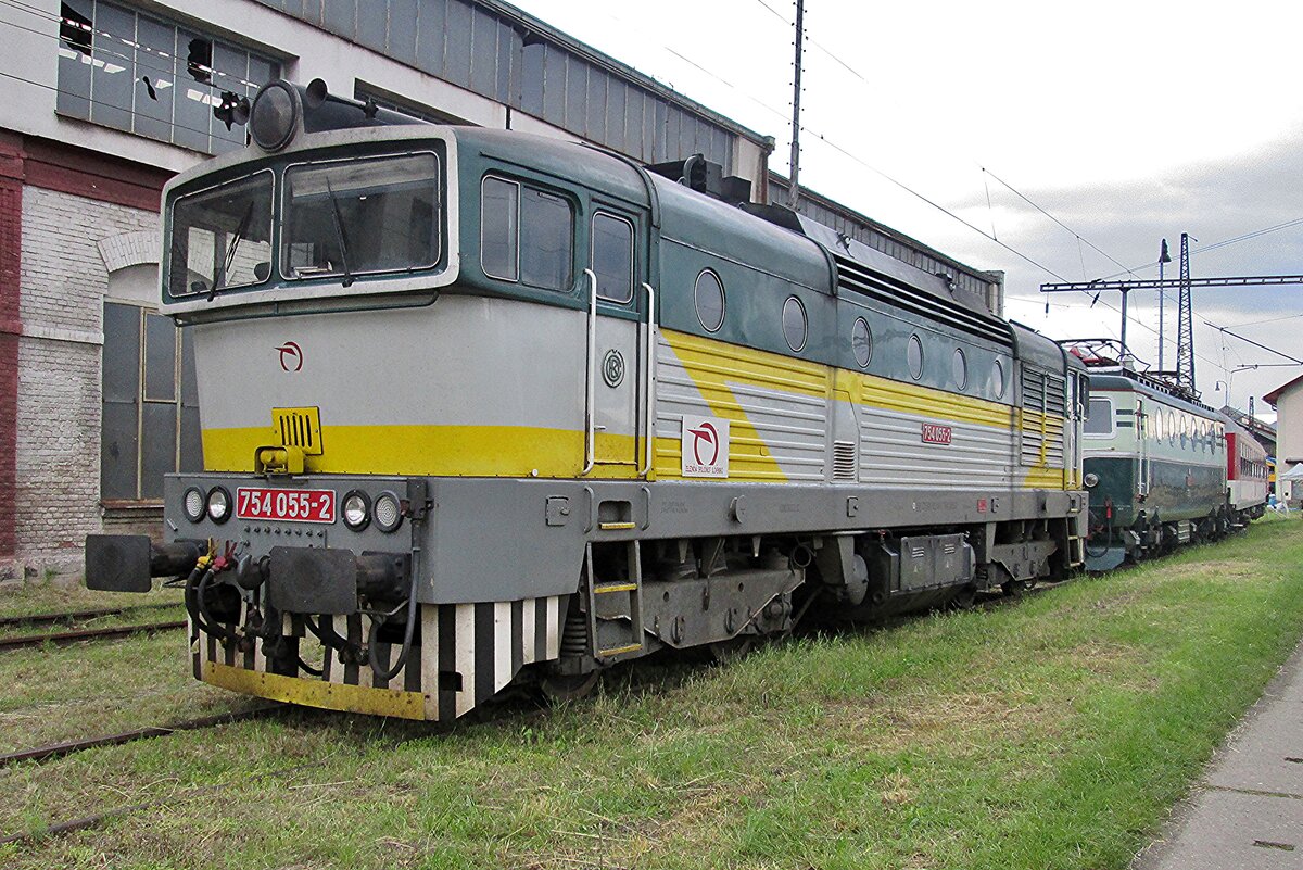 On 30 May 2015 ZSSK 754 055 -in one of the many retro colours, this class could be seen across Czechia and SDlovakia- is seen at Vrutky Nakladi Stanica during an open weekend.