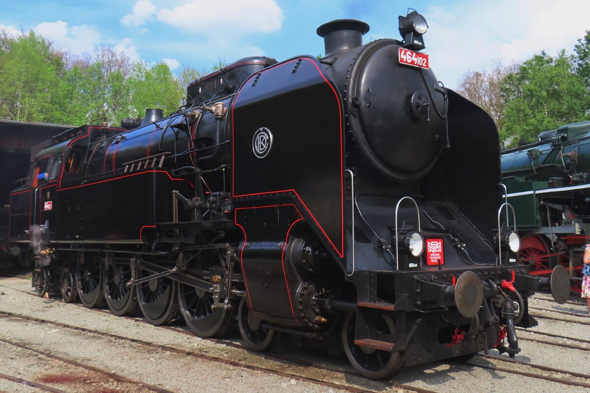 Recently restored 464 102 stands in the Railway Museum of Luzna u Rakovnika on 11 May 2024.