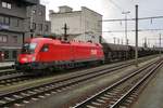 ÖBB 1116 085 was photographed from a stabled train at Linz on 4 April 2017.