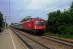 On 28 May 2012 ÖBB 1216 236 hauls an EC through Silberwald -the station closest to the Railway Museum Heizhaus Strasshof.