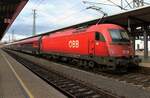 The last train from Wiener Neustadt to Vienna on 15 September 2024 was this RailJet with mundane red 1216 006 pushing.