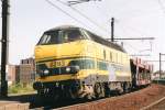 NMBS 6283 passes through Antwerpen Dam with empty auto transporters on 15 May 2002.