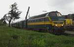 On a damp afternoon of 6 May 2023, SCM's 6219 stands ready for departure at Eeklo for one of the hourly shuttle trains to Maldegem during the SCM's Steam Weekend.