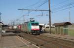 CoBRa 2829 with intermodal train to Brugge has just left Antwerpen-Noord and passes Noorderdokken on 13 March 2011.