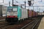 CoBRa 2830 hauls an intermodal service to Köln-Eiffeltor through Antwerpen-Berchem on 3 September 2015.