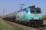 On 3 April 2025 Lineas 186 454  waisted no time  with hauling a tank train near Kaarst Broicherseite and was photographed from a pedestrians'  path.