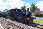 Lok-3  Waase Kleiputter  of the Stoomtrein Dendermonde-Puurs enters Saint-Amands with a steam shuttle on a glorious 6 July 2024.