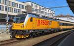 RegioJet 388 215 calls at brno hl.n. with a Bratislava (via Breclav) bound service on 19 September 2024.