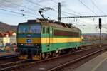 CD Cargo 163 217 runs light through Decin hl.n. on 6 April 2017, being one of the last locos of this class to wear the green colour scheme, denoting her being a 3,000 Volt DC. machine.
