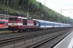 On 11 April 2014 EC 'HUNGARIA' Berlin-Prague-Vienna-Budapest is hauled out of Bad Schandau by CD 371 003.