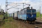 LKW Walter intermodal train is hauled through Pirna by CD 372 012 on 11 April 2014.