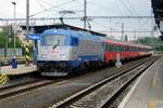 On 31 May 2012 CD 380 004 calls at Praha-Liben. The coaches behind the loco are CD-owned, but still in the colours of their former owner, ÖBB of Austria.