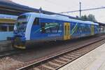 GW Train Regio 841 267 shows the Plzen Kraj colours at Klatovy on 9 May 2024.