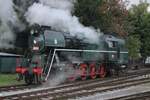 On 26 September 2025 Rosnicka 464 202 lets off steam at Benesov u Prahy in preparation of the big STEAM56 train bonanza.
