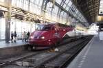 Thalys 4539 pays hommage to the abdicated King (now Prince) Albert II of Belgium, when it was readied to form a Thalys to Paris Nord at Amsterdam Centraal on 28 September 2013.