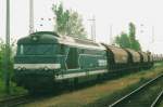 Scanned picture of 67411 with cereals train departing from Kehl on 28 July 2000.