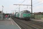 On 22 Augustus 2013 SNCF 67597 with cereals train passes through Antwerpen-Noorderdokken.