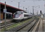 The SNCF TGV Rame 536 and an other one is leaving the Strasbourg station.