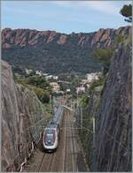 The SNCF TGV Duplex Rame 239 and 856 are by Agay on the way to Nice.