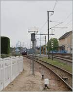 View from the road crossing of the Gièvres train station, where the Blanc-Argent shammal gauge line intersects with the standard gauge. In the background, the SNCF narrow-gauge diesel multiple unit X 74503 was waiting to continue its journey. The diesel railcar runs as TER 61285 from Salbris to Valençay and has a fairly long stop period of nine minutes.  Gièvres train station. In Gièvres there is a connection to the standard gauge line Tours - Vierzon.  Unfortunately, there were no standard gauge trains running when TER 61285 was in service. The long stay didn't make sense to me, but it was a good opportunity to take more photos of the train. The relatively long stay of the TER 61285, which I had already noticed when planning this photo excursion, was also the reason for photographing this train in Gièvres. April 7, 2024