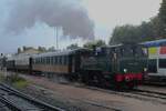 Under a downpour ABC-2 enters Longueville with a steam shuttle train from Provins on 18 September 2011 during the annually held AJECTA Weekend a Vapeur.