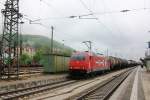 HGK 185 605 with tank train pauses at Treuchtlingen on 22 May 2010.