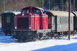 On 30 December 2024 UEF's  v 100 1019 stands at Seebrugg with an extra train to Titisee, deputising for a defective steam loco.