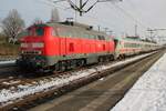 Loco swap at Itzehoe on 14 February 2026: DB 218 321 gest coupled to the driving coach ( trailer  for a first coach? ...)  an IC from Hamburg at Itzehoe.
