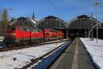 DB 218 431 quits Lübeck Hbf with an RE to Bad Klkeinen on 15 February 2026 -the REs between Bad Kleinen and Lübeck were then almost all operated by Diesel locomotives Class 218. Four days later however, almost 2/3 of these trains were operated by DMUs.