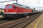 On 27 September 2025 Erfurter Bahn Services 232 690 -restored back to the DDR 1980s colours- stands with an extra train at Benesov u Prahy.