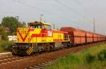 MEG 216 hauls a coal train through Grosskorbetha on 30 May 2010.