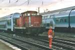 Scanned picture of DB 345 035 shunting double deck stock at Dresden Hbf on 6 NOvember 1999.