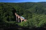 On September 7th a local Train from RhenusVeniro crosses the Hubertus Bridge near to Boppard.