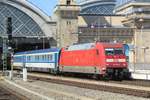 EuroCity with 101 096 stands in Dresden Hbf on 8 April 2018. 