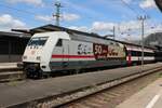 DB 101 110 calls at Karlsruhe with EC 7 to Basel SBB on 16 May 2025 with more than an hour delay.