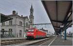 The DB 101 100-6 is leaving Konstanz with an IC service.