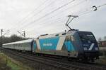 TCS 103002 (ex DB 101 128) pushes a regional train to Mönchengladbach out of Venlo and passes Vierpaardjes on 20 December 2025.