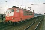 Scanned picture of DB 103 115 (first of her class to lose the TEE colours) with InterRegio to Weimar via Kassel, waiting at Hamm on 24 July 1999.