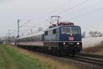 Train Rental Invest 111 054 hauls a fill-in RB37 near Kaarst toward Neuss Hbf on 22 january 2025.