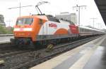 Mrklin 120 112 pushes an IC out of a very rainy Essen Hbf on 11 May 2012.