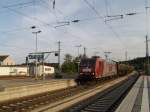 Far away from home is Osthannoverische Eisenbahn OHE 185 534 when it passes through the Bavarian station of Treuchtlingen on 6 June 2009.