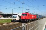 Crossrail 185 595 in the new red design stands at Offenburg on 21 September 2011.