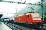 185 126 is about to bank an intermodal train out of Erstfeld on 26 May 2007.