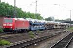 DB 185 147 hauls a train of automotives through Mannheim Hbf. 