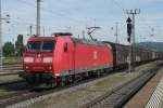 DB 185 053 speeds through Basel Badischer Bahnhof on 5 June 2014.